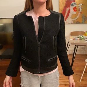 Club Mónaco Leather and Wool Boucle Jacket